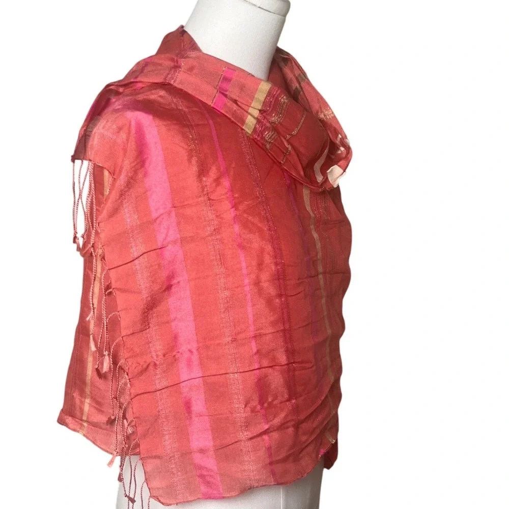 Luminous Metallic Stripe Scarf Talbots Coral Pink Viscose‎ OS